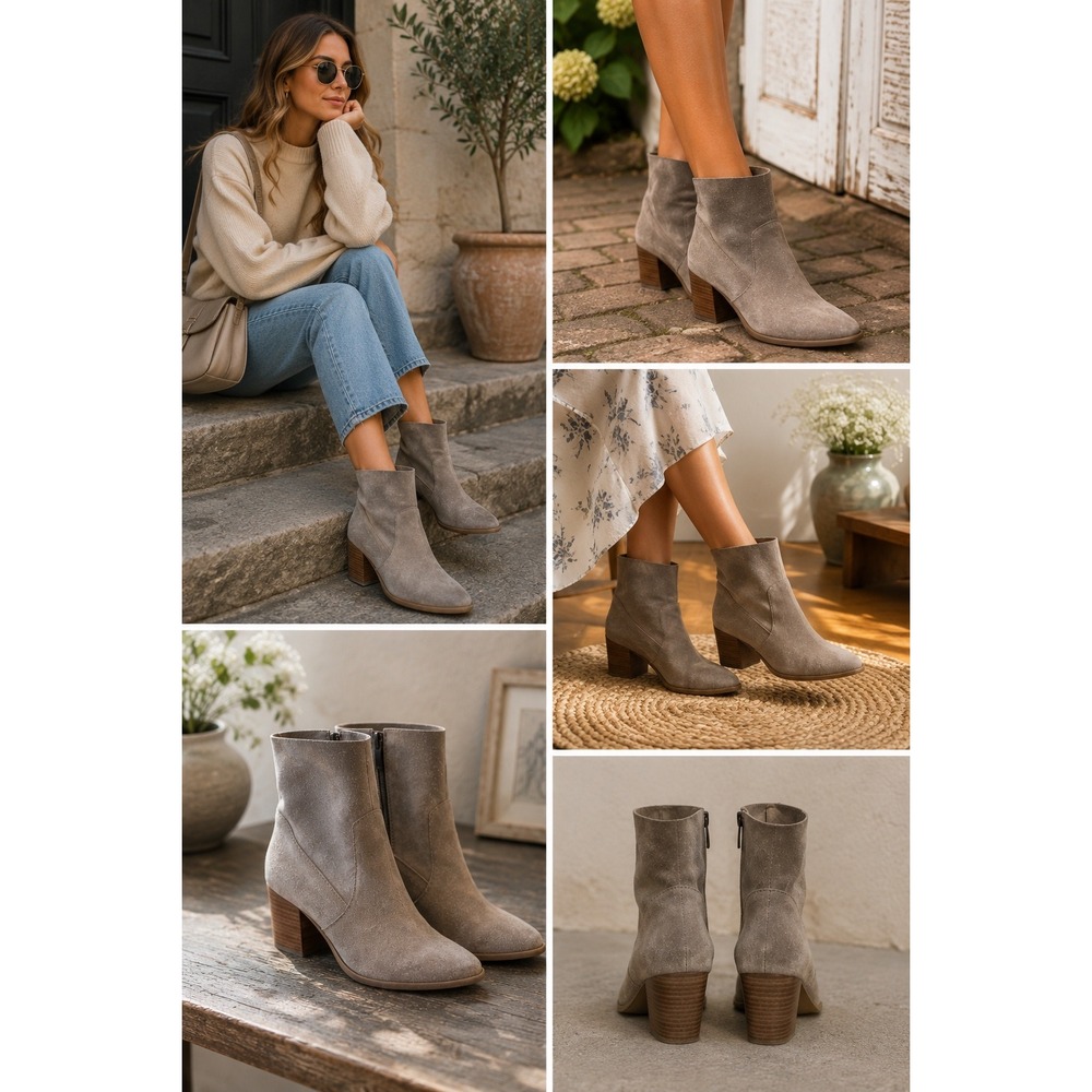 Steve Madden Jarvis Taupe Grey Suede Pull On Western Bootie Size 8